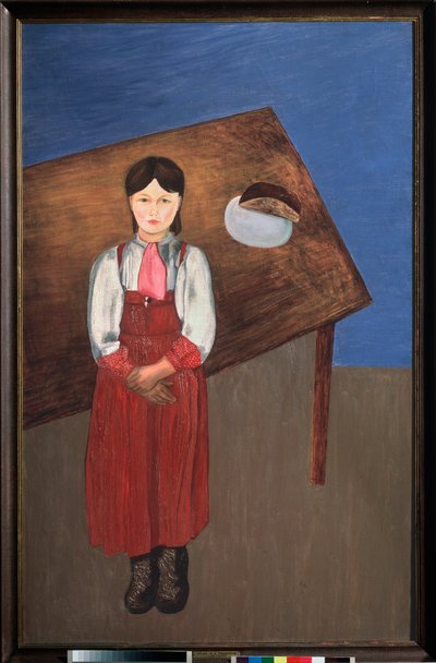 Aniska. (Portrait of a Melancholic Little Girl at a Table). Painting by David Petrovich Sterenberg (1881-1948) by David Petrovich Sterenberg