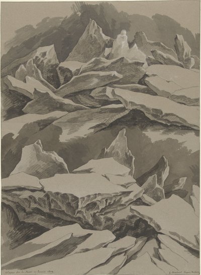 Ice Floes on the Meuse, January 1809 (title on object: Glaçons sur la Meuse en Janvier 1809) by David Pièrre Giottino Humbert de Superville (signed by artist)