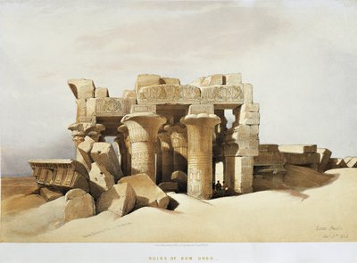 Egypt, The ruins of the Temple of Kom Ombo dedicated to Sobek and Horus, engraving by David Roberts