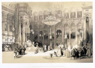 Interior of the Creek Church of the Holy Sepulchre, drawing made 11/04/1839 in “The Holy Land”, London 1849 by David Roberts