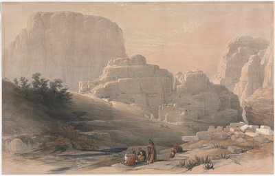 Petra, Lower End of the Valley, Viewing the Acropolis by David Roberts