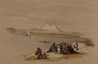 The Pyramids of Giza from the Nile, from Egypt and Nubia, Vol.1 by David Roberts