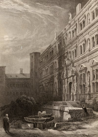 The great court of Heidelberg, engraved by H. Winkles, illustration from 