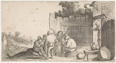 Five Farmers Around a Barrel (series title) by David Teniers (II) (attributed to workshop of)