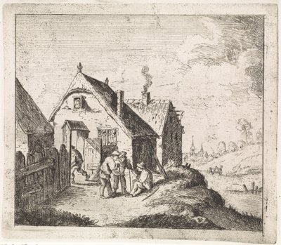 Three Men in Conversation by a House by David Teniers (II)