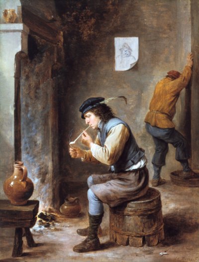 Smoker in Front of a Fire, 17th century by David Teniers the Younger