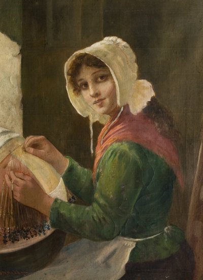 Young Woman Lacemaking by David W. Haddon