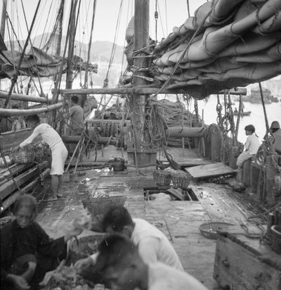On Board a Yeungkong Fisher Type Junk at Aberdeen, Hong Kong by David Watkin Waters