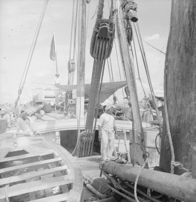 On board an Indian kotia type dhow anchored at Colombo, Ceylon by David Watkin Waters