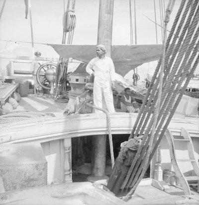 On board an Indian kotia type dhow anchored at Colombo, Ceylon by David Watkin Waters