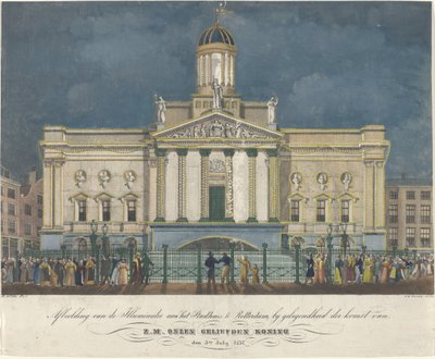 Depiction of the Illumination of the Town Hall in Rotterdam on the Occasion of the Visit of His Majesty Our Beloved King on July 3, 1837 by David Welle