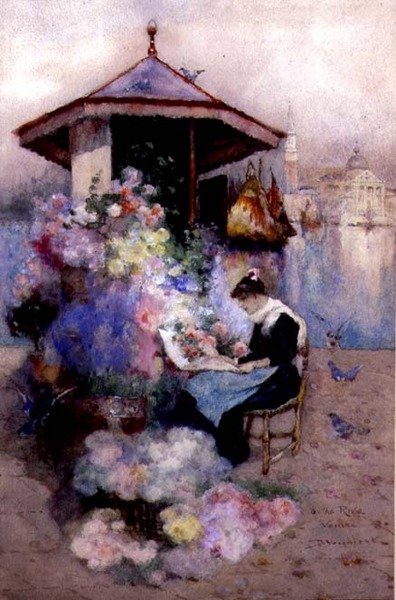 Flower Seller on the Riva, Venice by David Woodlock