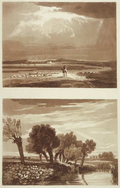 An Effect after a Storm... and Transient Effect, View in Battersea Marsh, illustrations from A Treatise on Landscape and Effect in Water Colours, 1841 by David after Cox