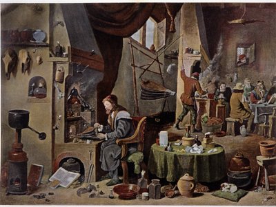 An alchemist laboratory in the 17th century - according to the painting of David Téniers the Younger by David the Younger (after) Teniers