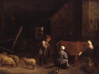 A Shepherd Boy Talking to a Milkmaid in a Cowshed by David Teniers the Younger