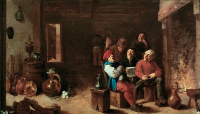 Singing in the kitchen. Painting by David Teniers II the Young, circa 1633 by David Teniers the Younger