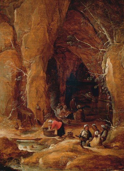 Vagabonds and washerwomen in cave by David Teniers the Younger