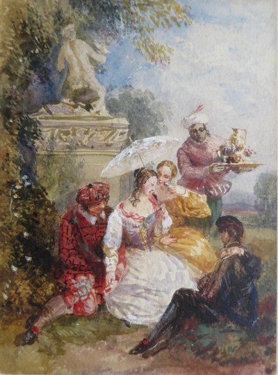 Elegant Guests at a Country House Fancy Dress Party by David the younger Cox