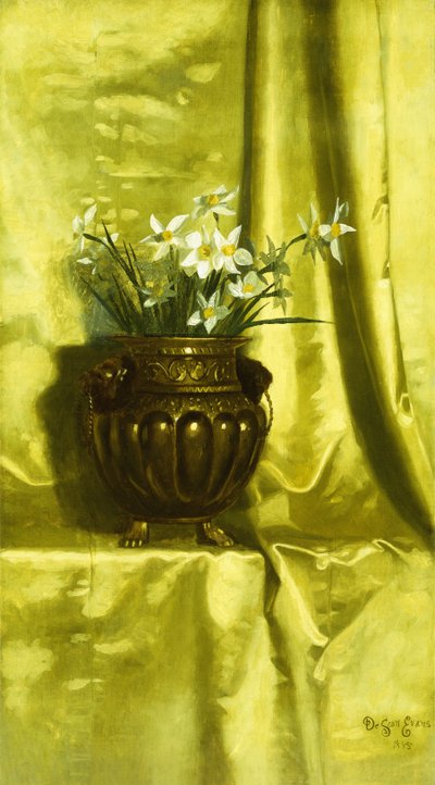 Narcissus in a Brass Vase by De Scott Evans