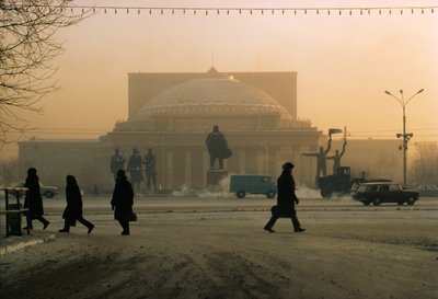 A statue of Vladimir Lenin guards the Novosibirsk Theater. Novosibirsk, Russia. by Dean Conger