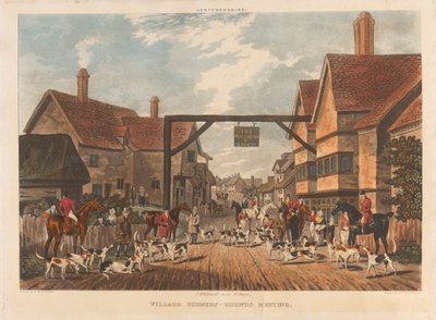 [Fox-hunting] set of four: Hertfordshire. 1. (Whitewell near Welwyn) / Village Scenery - Hounds Meeting by Dean Wolstenholme