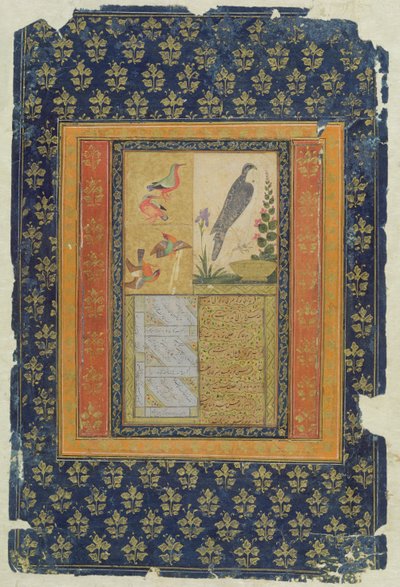 Bird Study and Calligraphy, Golconda, Andhra Pradesh, 1570 by Deccani School