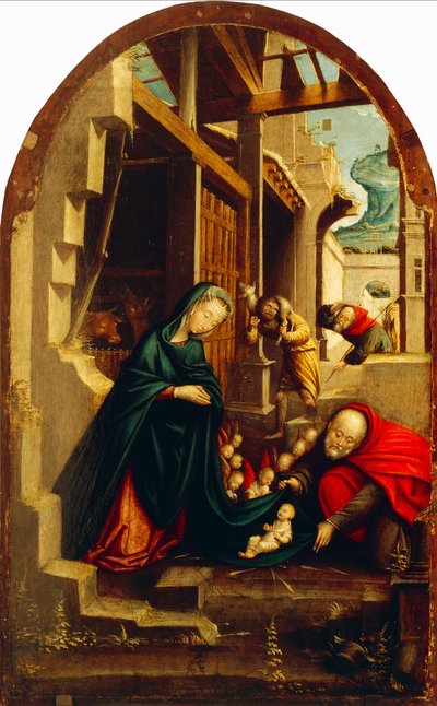 Nativity with adoring angels and shepherds by Defendente Ferrari