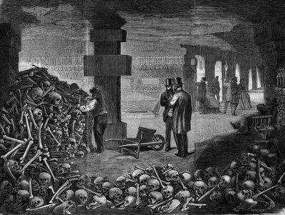 Paris, view of the crossroads of the memento in the catacombs (engraving) by Delannoy Delannoy