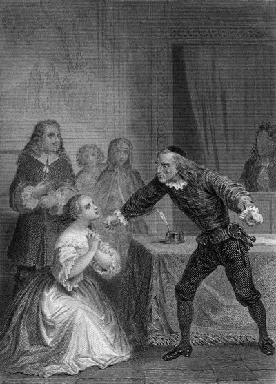 Play The Miser by Moliere: Elise and Harpagon, engraving by Delannoy after a drawing by G. Staal (1870) by Delannoy Delannoy