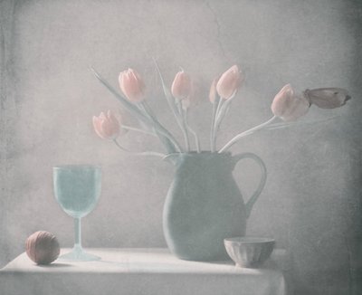 Pastel Tulips Still Life by Delphine Devos
