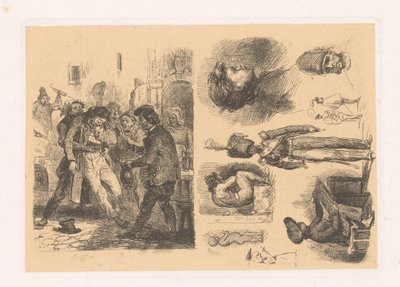 Group of Men, Next to a Composition Including a Soldier by Denis Auguste Marie Raffet