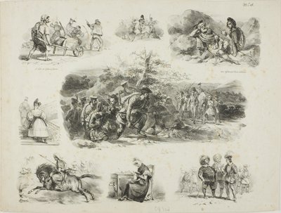 Sheet of Sketches by Denis Auguste Marie Raffet