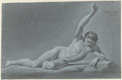 Reclining Male Nude with Raised Arm by Derk Anthony van de Wart