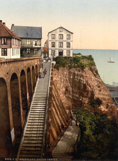 The Grand Staircase, Helgoland, Germany, Photochrome Print, c.1900 by Detroit Publishing Co.