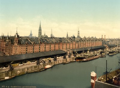 Warehouses at Docks, Hamburg, Germany by Detroit Publishing Co.