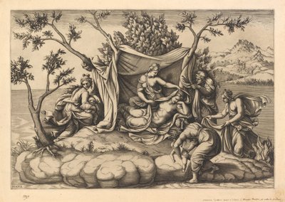 Latona Giving Birth to Apollo and Diana on the Island of Delos by Diana Scultori after Giulio Romano