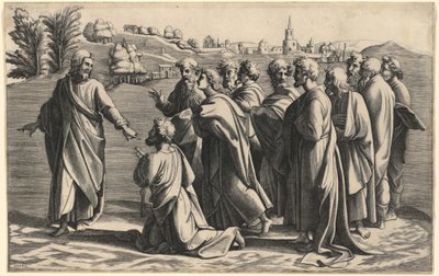Christ Making Saint Peter Head of the Church by Diana Scultori after Raphael