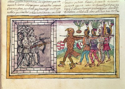 Codex Duran: Pedro de Alvarado besieged by Aztec warriors by Diego Duran