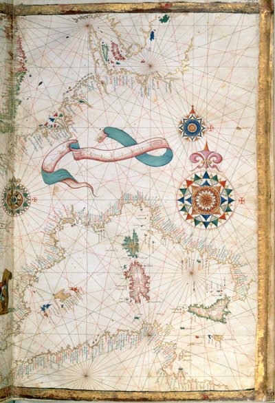 Corsica, Sardinia and Sicily, detail from a world atlas, 1565 by Diego Homem