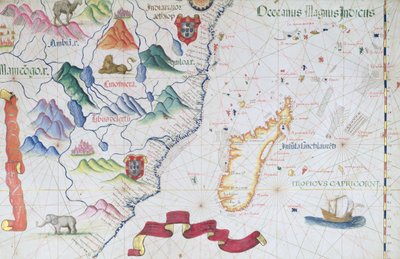 Madagascar and East African Coastline, detail from a world atlas, 1565 by Diego Homem