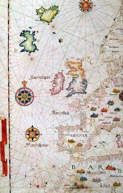 The British Isles, Iberia and Northwest Africa, detail from a world atlas, 1565 by Diego Homem