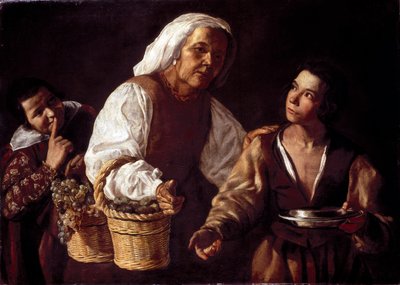 The Two Boys and the Old Fruit Woman or the Old Fruit Seller by Diego Rodriguez de Silva y (attr. to) Velazquez