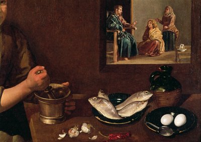 Kitchen Scene with Christ in the House of Martha and Mary (detail) by Diego Velázquez