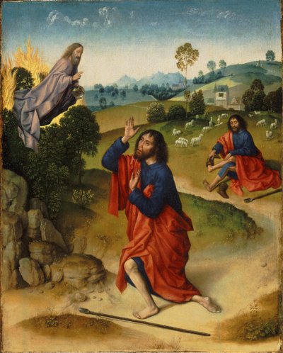 Moses and the Burning Bush, with Moses Removing His Shoes by Dierick Bouts the Elder