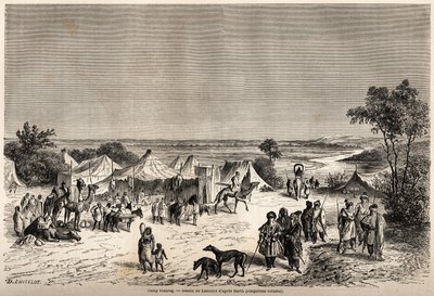 A Touareg camp. Engraving in Le tour du monde, nouveau journal des voyages, Paris by Dieudonne Auguste Lancelot