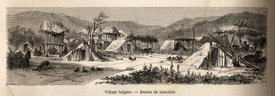 A Gypsy Village. Engraving to Illustrate the Voyage from Paris to Bucharest, by Lancelot, Draftsman, in 1860, Published in Le tour du monde, nouveau journal des voyages, under the direction of Edouard Charton by Dieudonne Auguste Lancelot