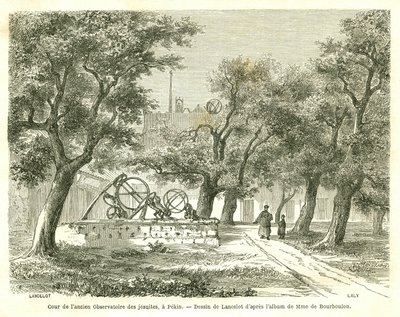View of the courtyard of the former Jesuit Observatory in Pekin (Beijing), China. Engraving by Lancelot, in Le Tour du Monde, Nouveau journal des Voyages, edited by Edouard Charton, Paris by Dieudonne Auguste Lancelot