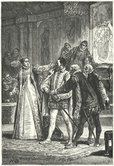 The Earl of Essex threatening to draw his sword after Queen Elizabeth I cuffed him around the ear for his insolence, 1598 by Diogene Ulysse Napoleon Maillart