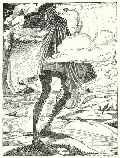 We saw the Giant stalk over the hill-tops, carrying his dinner in a bag by Dion Clayton Calthrop