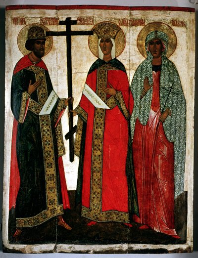 Icon depicting SS. Constantine, Helena and Agatha, Novgorod School by Dionisy